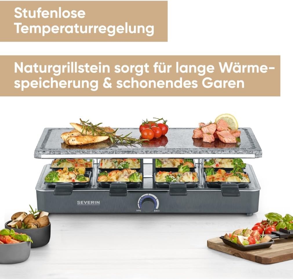 Gratar Raclette SEVERIN cu piatra naturala, 8 tavite, 1300 W