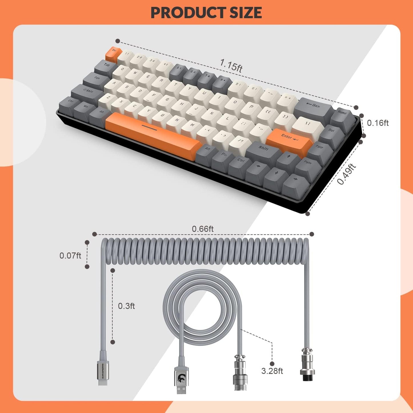 T8 60% Gaming Keyboard,68 Keys Compact Mini Wired Mechanical Keyboard with 18 Chroma RGB Backlit,Blue Switch,USB C Coiled Keyboard Cable,for PC,Laptop,Mac,PS4,Xbox-Dark Grey