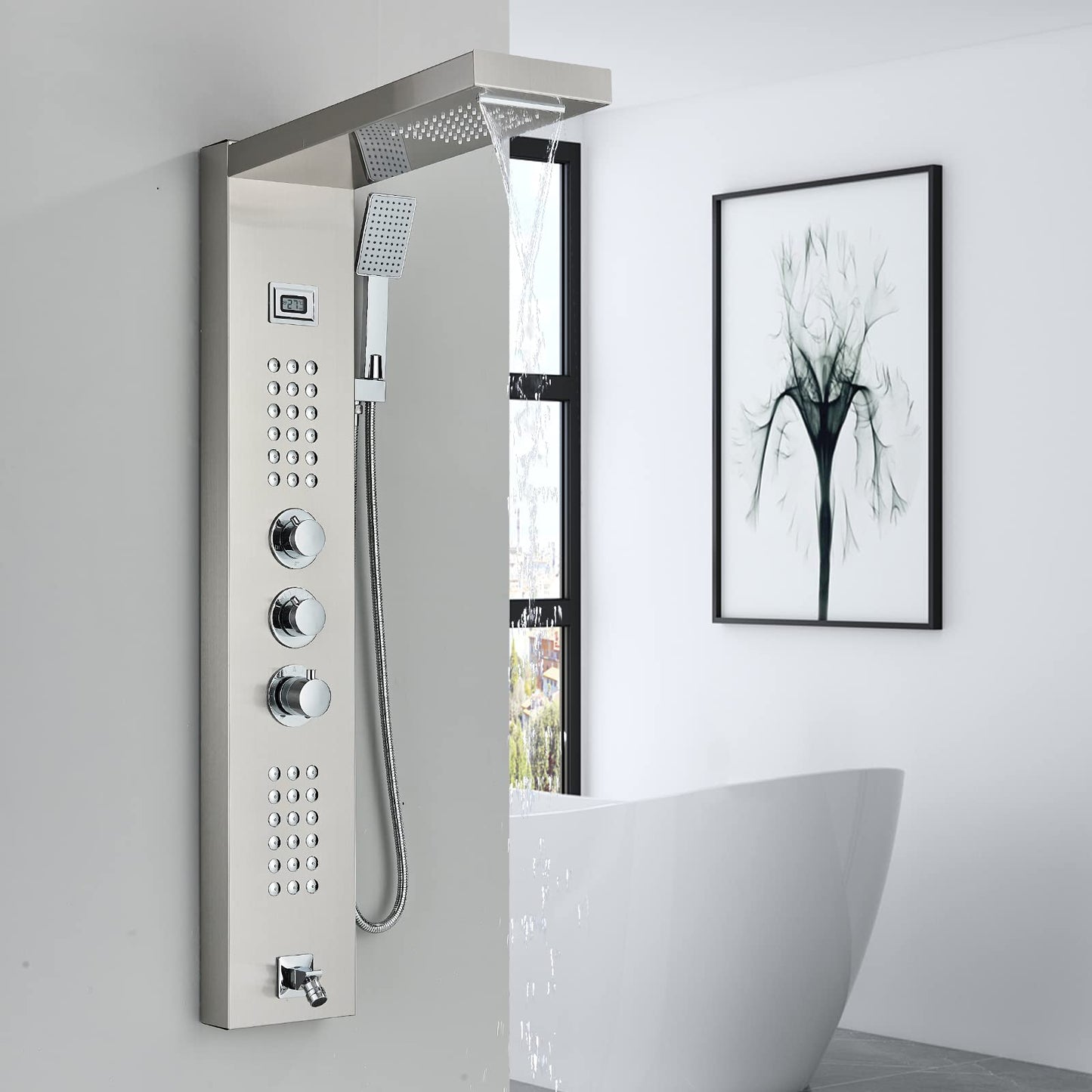 Panou dus cu termostat 5 functii inox nickel brosse