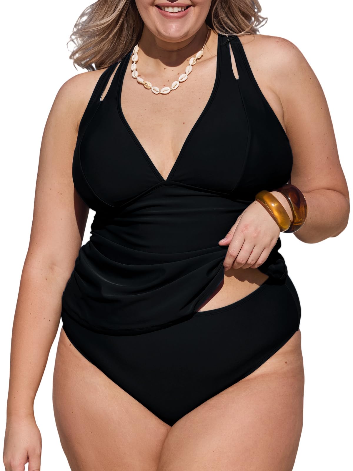 Costum de baie XL - CUPSHE Tankini V Neck Crisscross Reglabil
