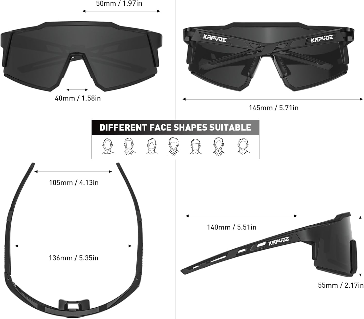 KAPVOE Polarized Cycling Glasses With 1 Lens Or 4 Interchangeable Lens Tr90 Frame For Men Women Sports Sunglasses Bike K9022