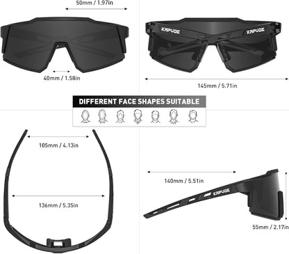KAPVOE Polarized Cycling Glasses With 1 Lens Or 4 Interchangeable Lens Tr90 Frame For Men Women Sports Sunglasses Bike K9022