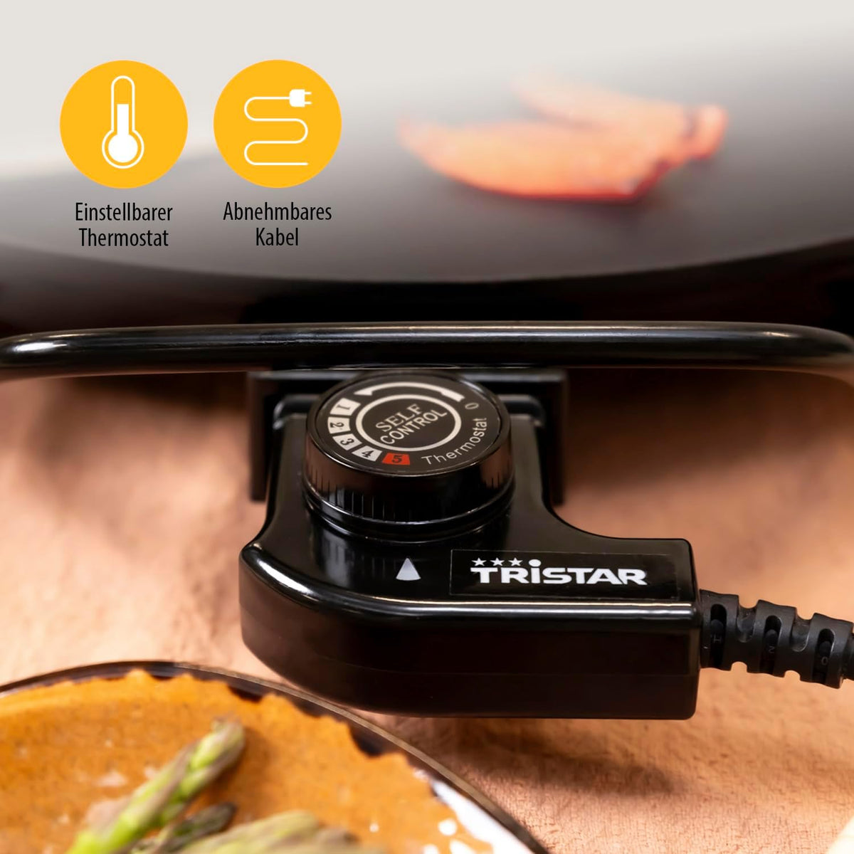 Plita grill Tristar BP-2787, diametru 40 cm, 2000 W, neagra