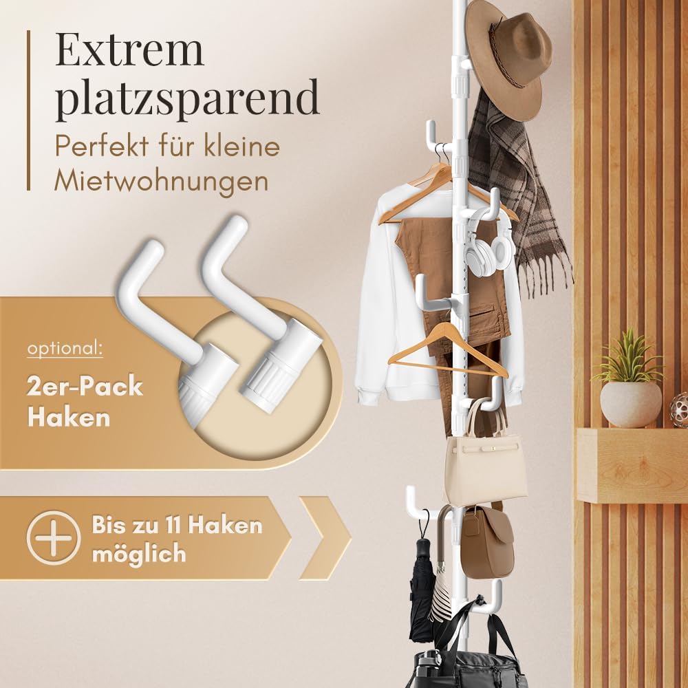 Cuier telescopic LOBUX cu 5 carlige, alb, 110-310 cm, marimea Kleiderstander