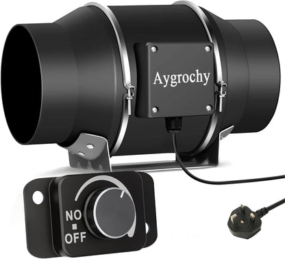 Aygrochy Inline duct Fan 150mm/6 inch, Extractor Fan with Variable Speed Controller, using for Bathroom, Office, Grow Tents, EC motor 2800 rpm, UK Plug
