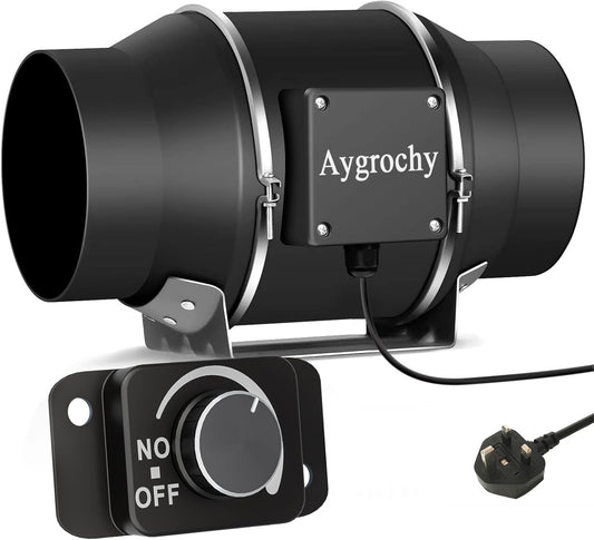 Aygrochy Inline duct Fan 150mm/6 inch, Extractor Fan with Variable Speed Controller, using for Bathroom, Office, Grow Tents, EC motor 2800 rpm, UK Plug