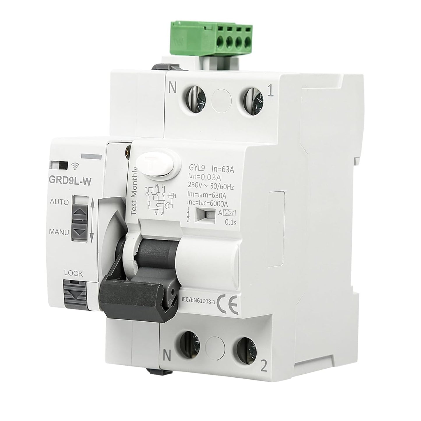 DEWIN FI Circuit Breaker, GRD9L-W Smart WiFi Circuit Breaker Manual/APP Remote Control Smart Switch 2P 63A 30mA AC 230V