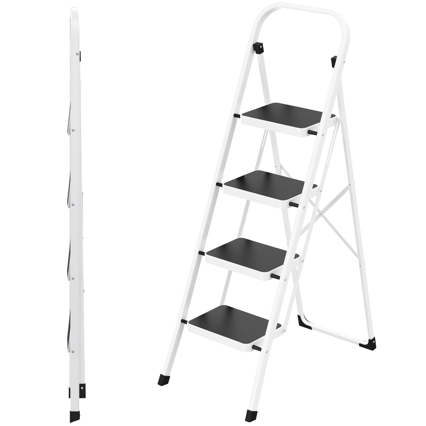 Scara pliabila HBTower KQ-SL-4-WH 4 trepte 150 kg alba