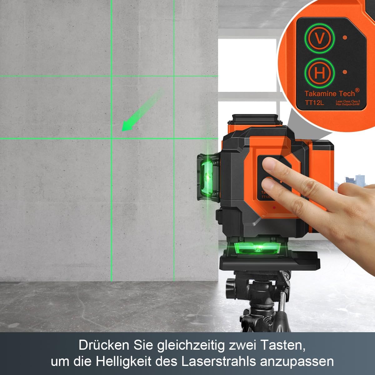Cross Line Laser Green, 3 x 360 Degree Laser Spirit Level, Self-Levelling, 3D Cross Laser 12 Line Laser, Construction Laser for Indoor Construction Site, Wall Laser with Rechargeable Battery (Type-C)