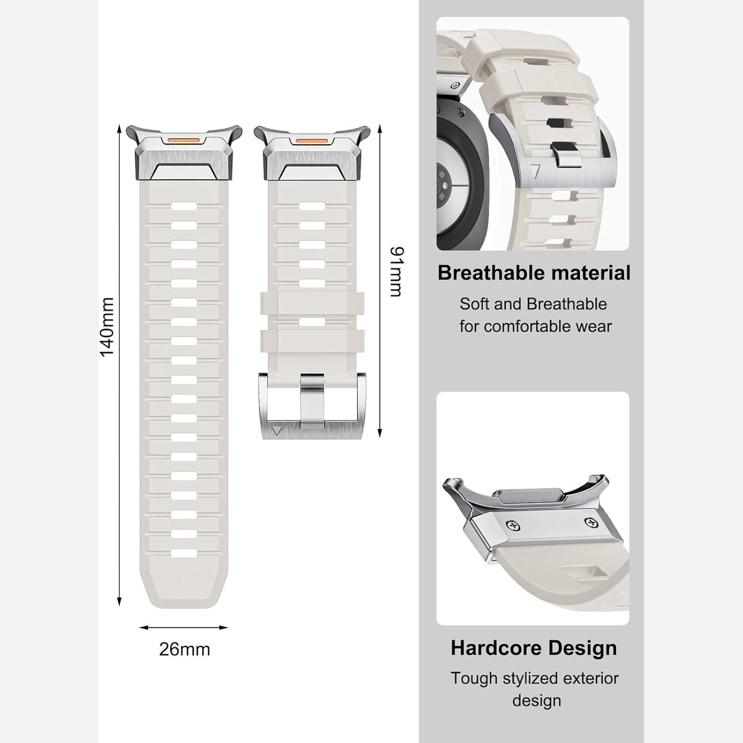Shesyuki Strap Compatible with Galaxy Watch Ultra 47mm (2024),Waterproof Breathable Replaceable Silicone Strap with Stainless Steel Connector