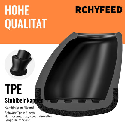 Set 24 capace RCHYFEED din silicon cu fetru pentru picioare de scaun inclinate 15-25°, marimea S 15-19 mm, negre