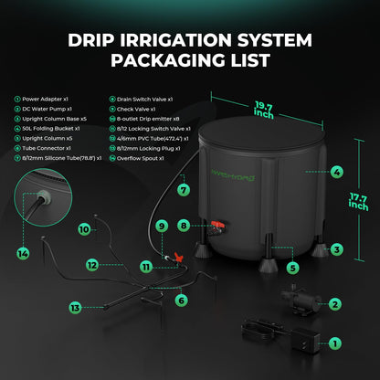 MARS HYDRO Automatic Watering Watering System Indoor with Foldable 50 L Bucket, Improved 24 W Water Pump, 8 Drip Nozzles, Garden Watering System for Indoors, Lawn, Greenhouse, Yard