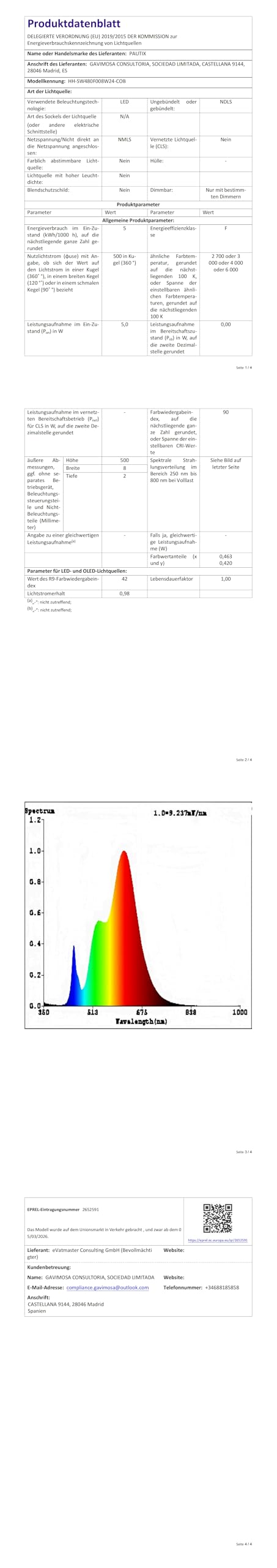 Banda LED PAUTIX COB 5 m 3000K 24V RF Remote CRI93+ Dimmabila