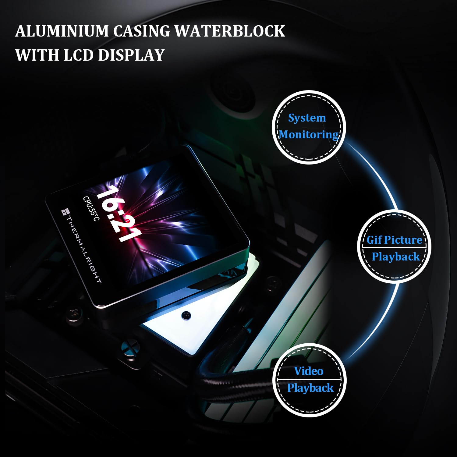 Thermalright Grand Vision 360 ARGB Black AIO CPU Liquid Cooler,IPS LCD Screen with 480x480 Resolution,for AM5/Intel LGA1851/1700,‘3.4 inch’Magnet-Absorbent LCD Screen for Images -Black