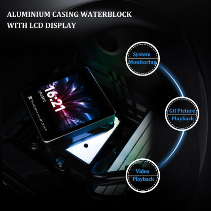 Thermalright Grand Vision 360 ARGB Black AIO CPU Liquid Cooler,IPS LCD Screen with 480x480 Resolution,for AM5/Intel LGA1851/1700,‘3.4 inch’Magnet-Absorbent LCD Screen for Images -Black