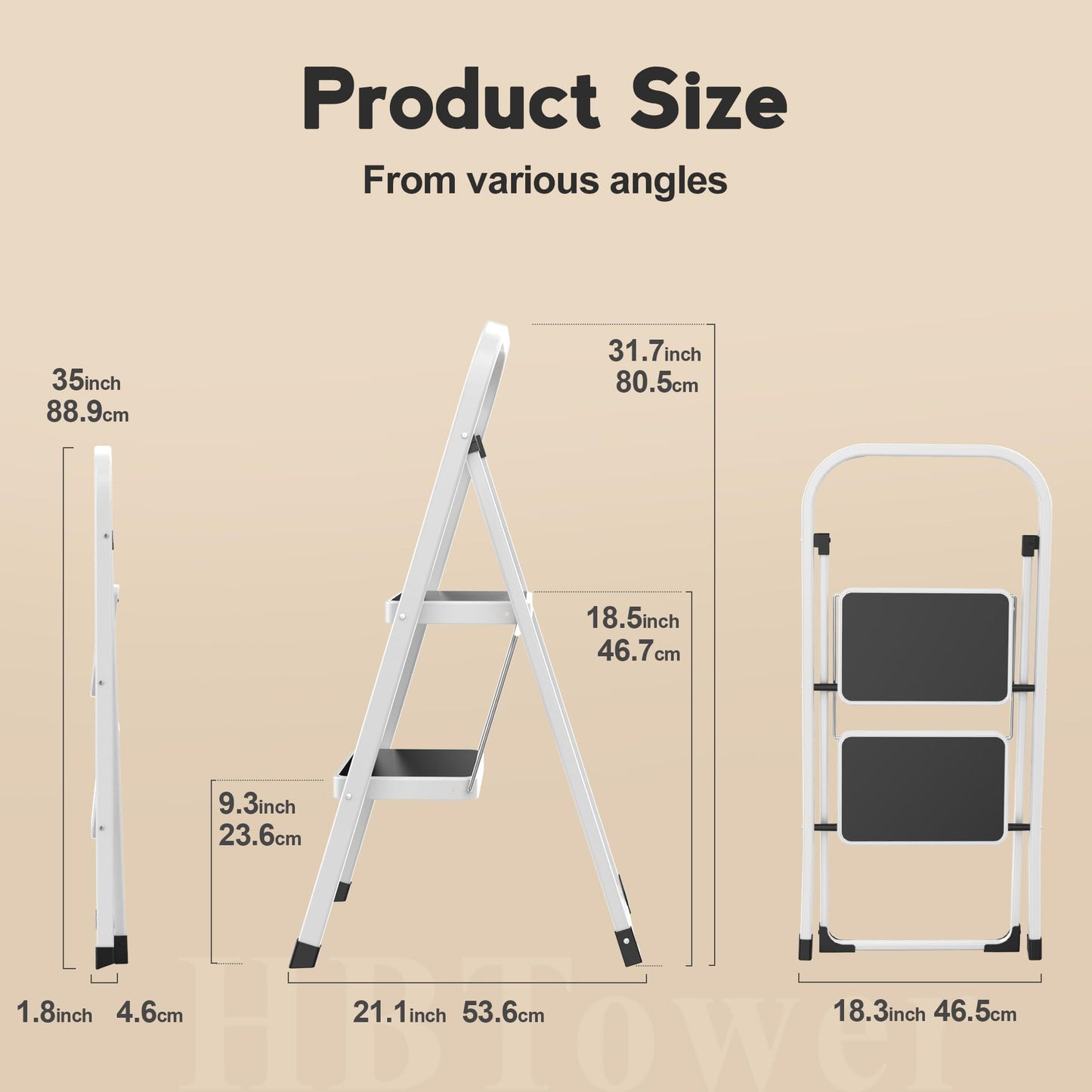 Scara pliabila HBTower KJ0125 2 trepte 150 kg alb