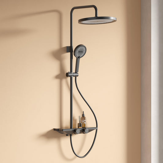 Sistem dus complet cu termostat, cap ploaie XL 255mm, 3 functii jet, negru