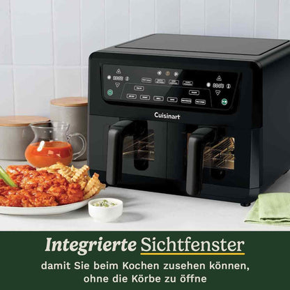 Friteuza cu aer cald cu 2 camere XXL, 10,4 L (5,2 L + 5,2 L), fara PFAS, neagra cu fereastra de vizualizare