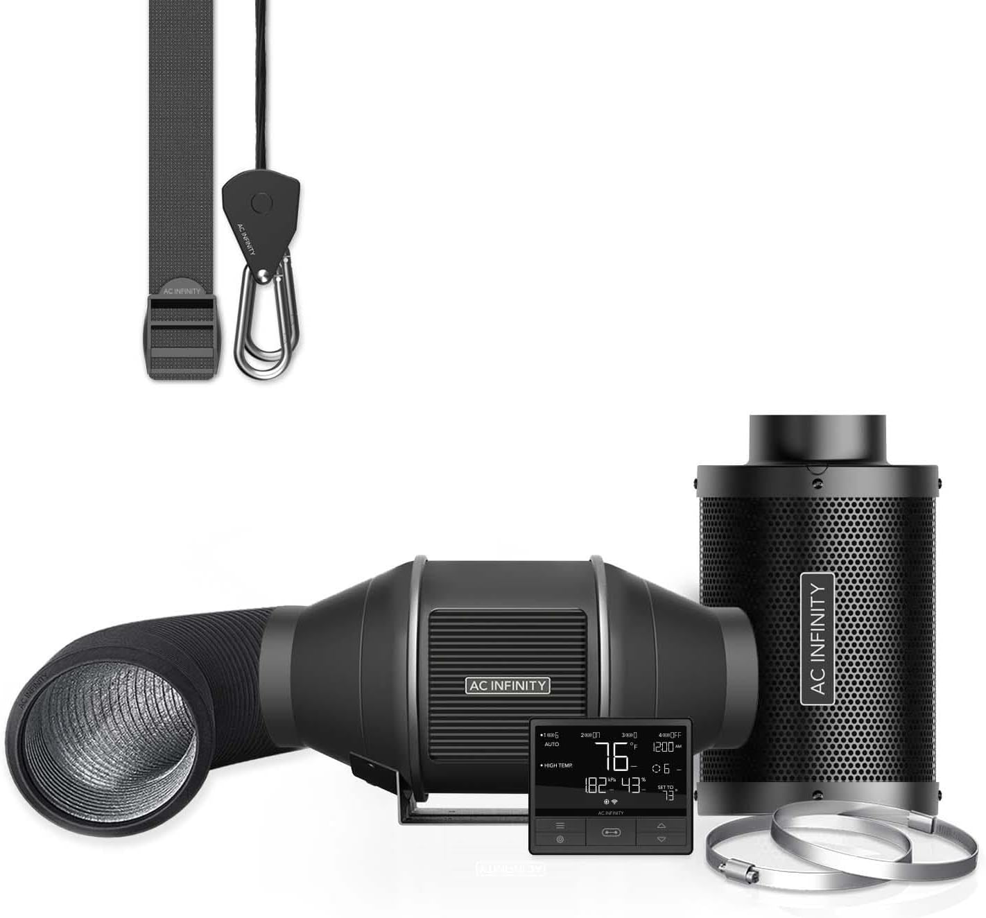 AC Infinity Air Filtration PRO Kit 100mm, Inline-Ventilator, Temperatur Luftfeuchtigkeit VPD Controller mit WiFi-App-Steuerung, Kohlefilter, Luftführung, Belüftungssystem für Wachstumszelte