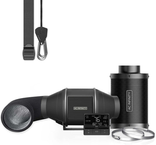 AC Infinity Air Filtration PRO Kit 100mm, Inline-Ventilator, Temperatur Luftfeuchtigkeit VPD Controller mit WiFi-App-Steuerung, Kohlefilter, Luftführung, Belüftungssystem für Wachstumszelte