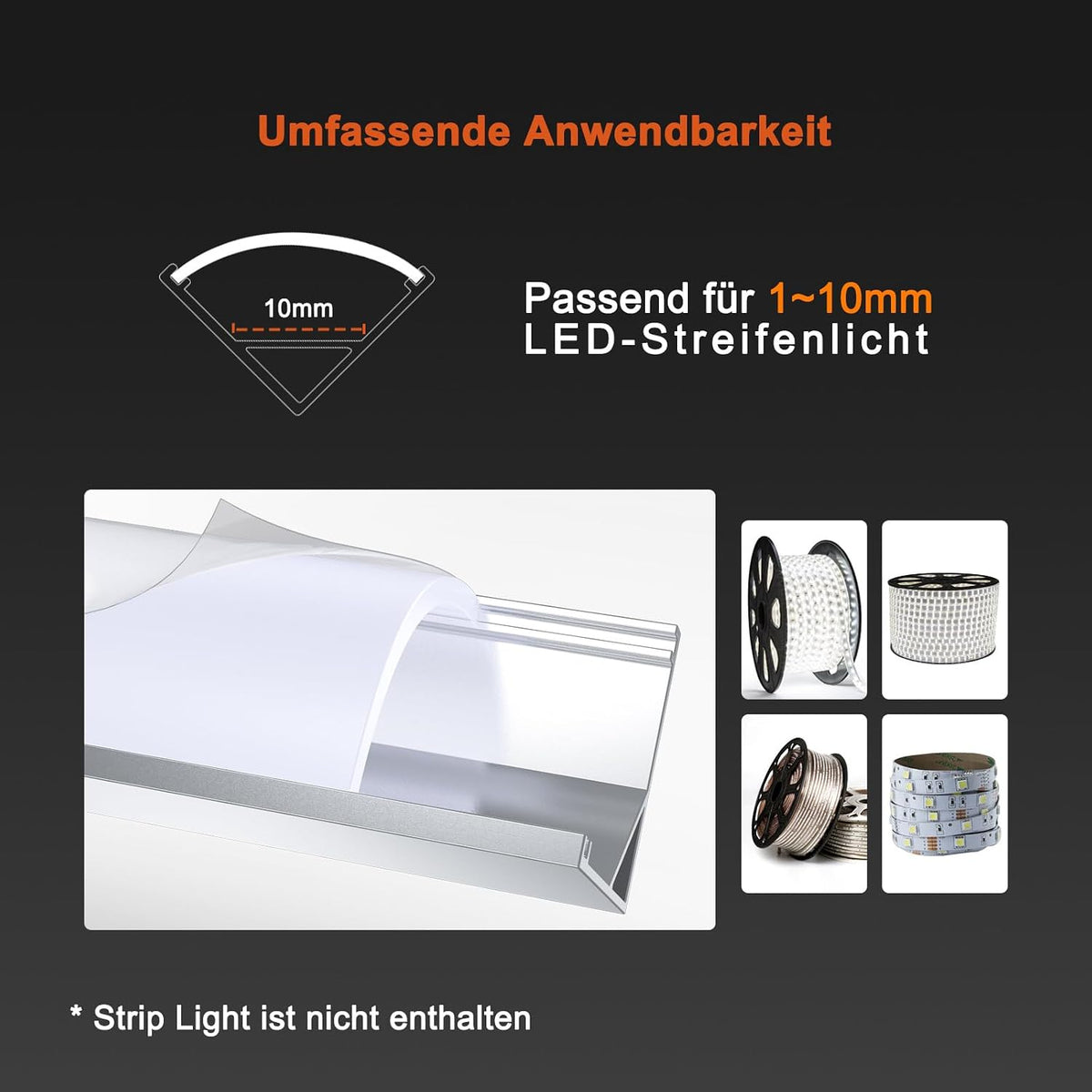 Profil LED din aluminiu HOMMAND in V cu difuzor, set 10 x 1 m, marimea 10 Pack-V Shape