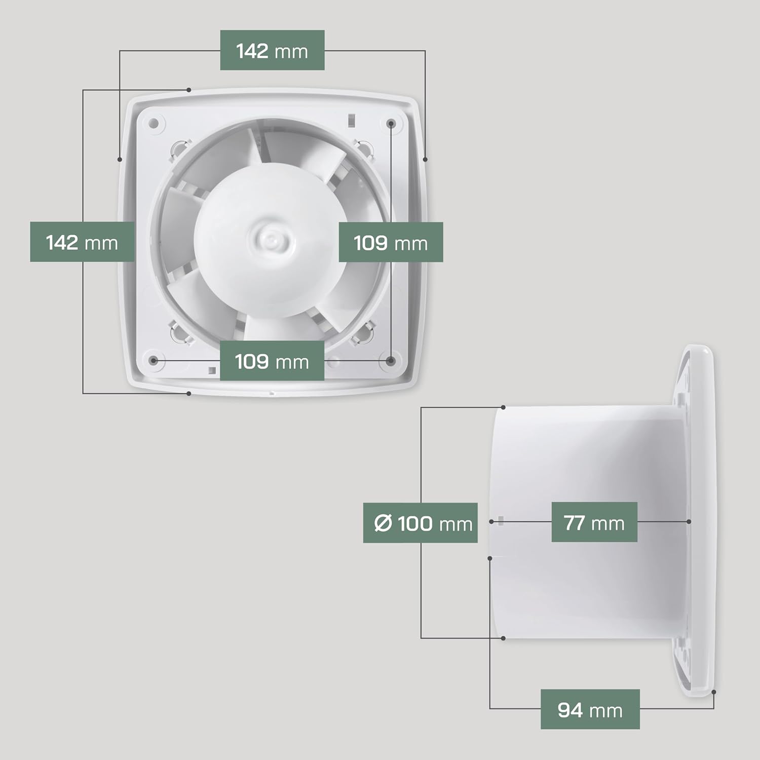 Vent Systems 100mm Electric Bathroom Fan - White - Wall, Ceiling Mounted - Low Noise Extractor Fan - Energy Efficient Fan for Home, Kitchen, Garage