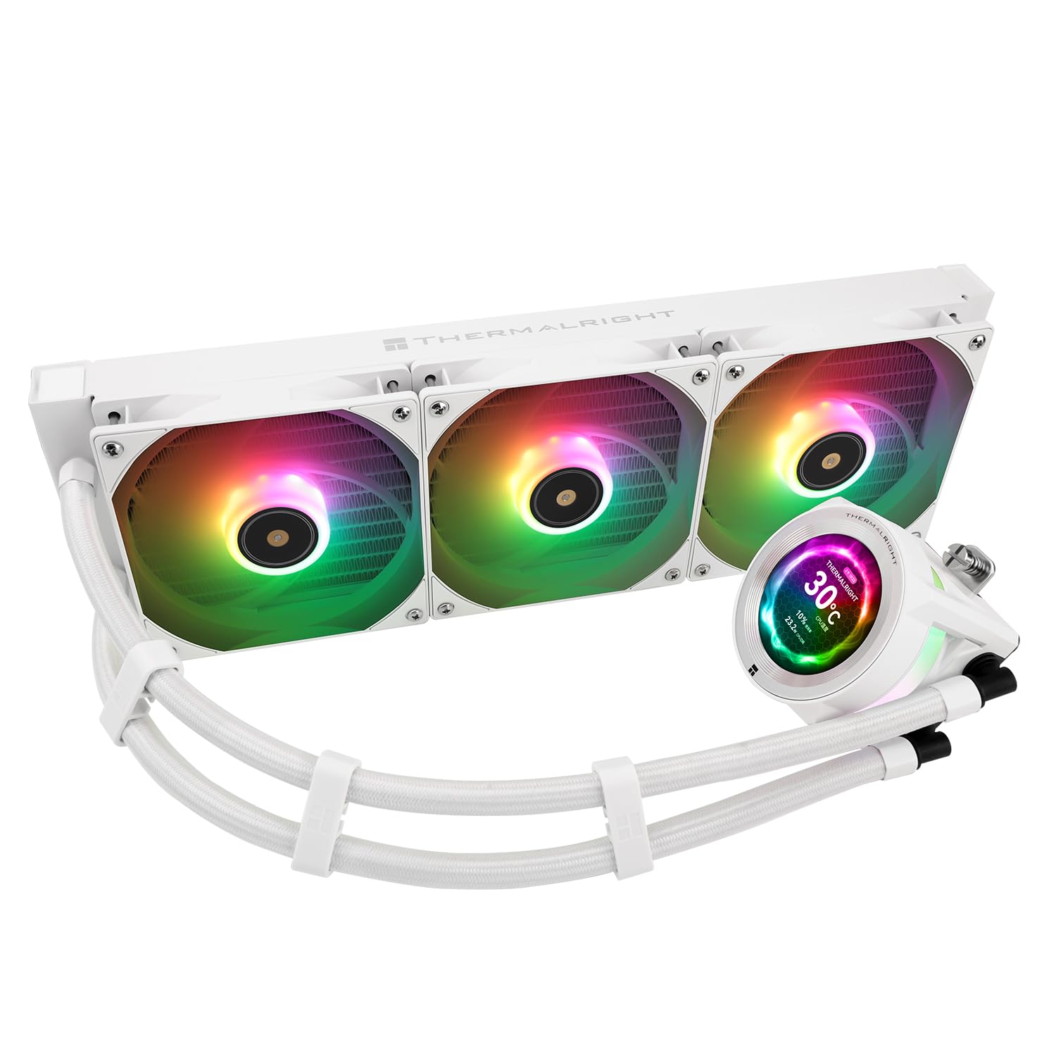 Thermalright CORE Vision 360 White ARGB-360mm AIO CPU Liquid Cooler,IPS LCD Screen with 480 * 480 Resolution,for AM4/AM5/Intel LGA1700/1851,‘2.1 inch’Magnet-Absorbent LCD Screen for Images