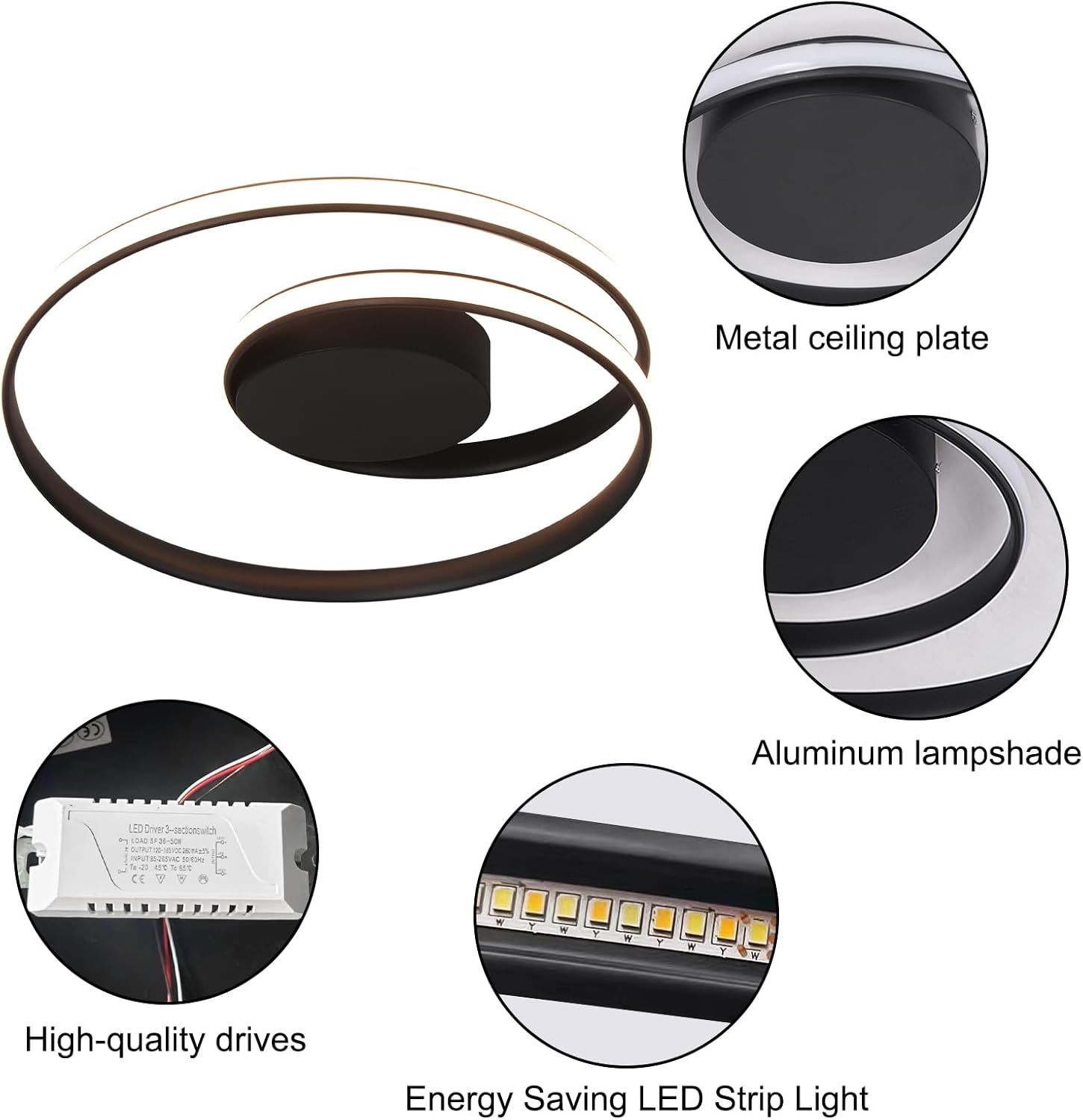 Kaniker Flush Mount Ceiling Light Fixture with Remote Control Led 18''Round Dimmable Bathroom Ceiling Light Hallway Light with 3 Colour Temperature Lamp 47W for Bedroom Corridor Kitchen (Black)