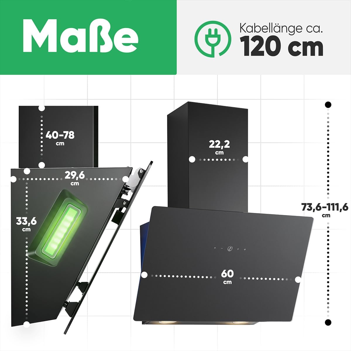 Hota Bomann DU 7611 G 60 cm cu iluminare ambientala, negru mat