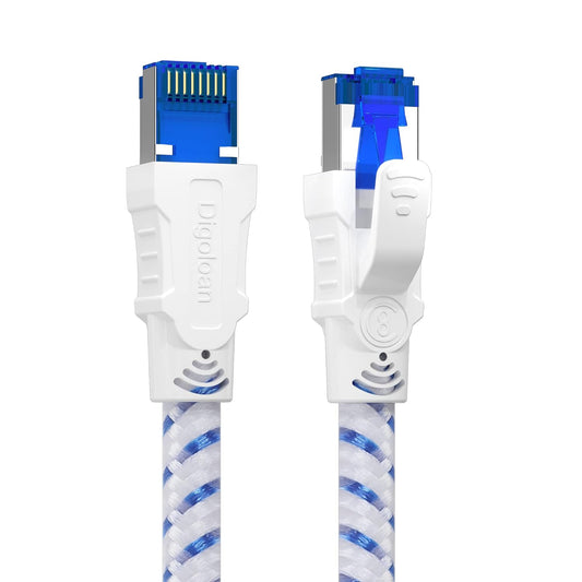 Ethernet Cable 15m, Cat 8 Long Internet Network Lan Cable, High Speed Gigabit 40Gbps 2000MHz S/FTP Nylon Braided Patch Cord with Rj45 Connector for Powerline Adapter, PS5, Xobx, Faster Than Cat6/Cat 7