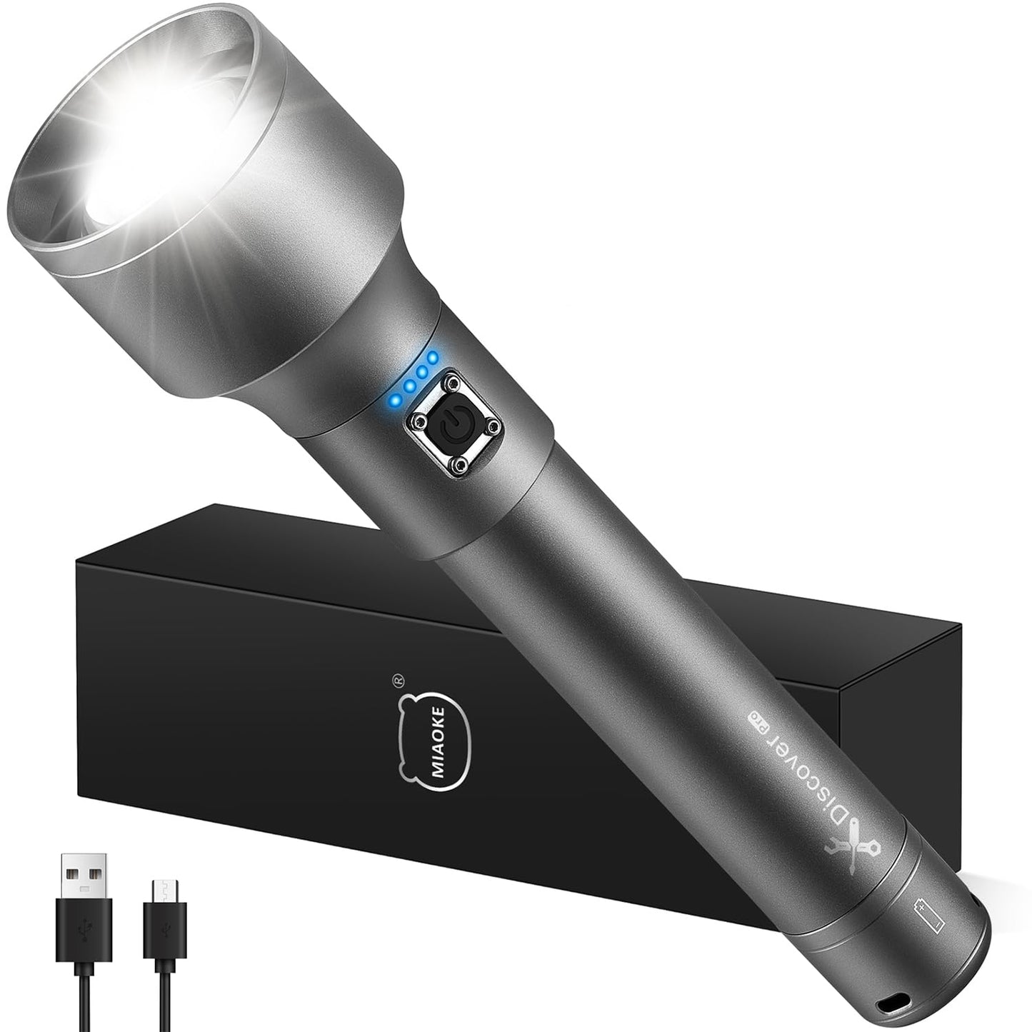 MIAOKE 250,000 Flashlights High Lumens, IPX7 & Zoomable XHP-90 Led Super Bright Rechargeable Flashlight with 3 Lighting Modes, Flashlights for Home, Hunting, Camping, Emergencies-Best Gift for Man