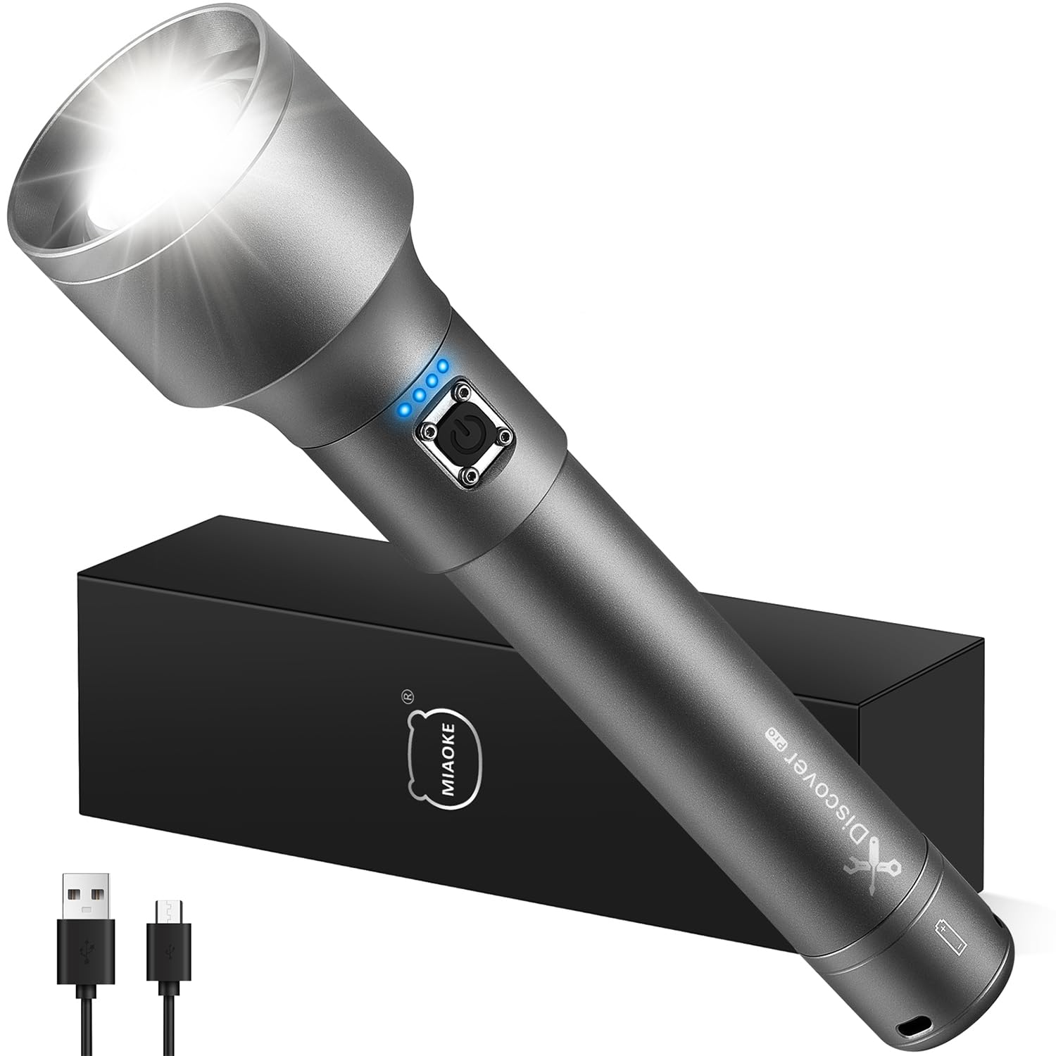 MIAOKE 250,000 Flashlights High Lumens, IPX7 & Zoomable XHP-90 Led Super Bright Rechargeable Flashlight with 3 Lighting Modes, Flashlights for Home, Hunting, Camping, Emergencies-Best Gift for Man