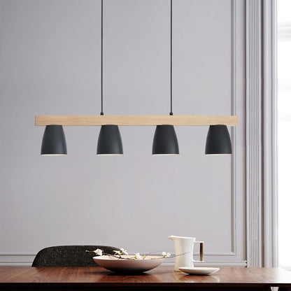 Pendul Vintage 4 lumini E27 92 cm lemn si metal negru