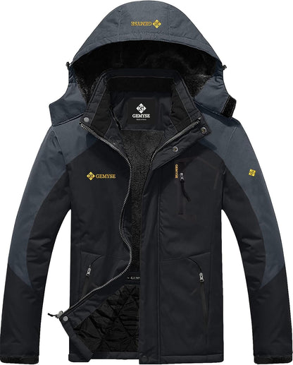 GEMYSE Men's Mountain Waterproof Ski Jacket Windproof Fleece Outdoor Winter Coat with Hood