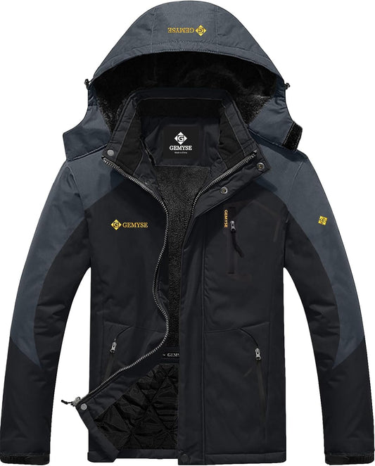 GEMYSE Men's Mountain Waterproof Ski Jacket Windproof Fleece Outdoor Winter Coat with Hood