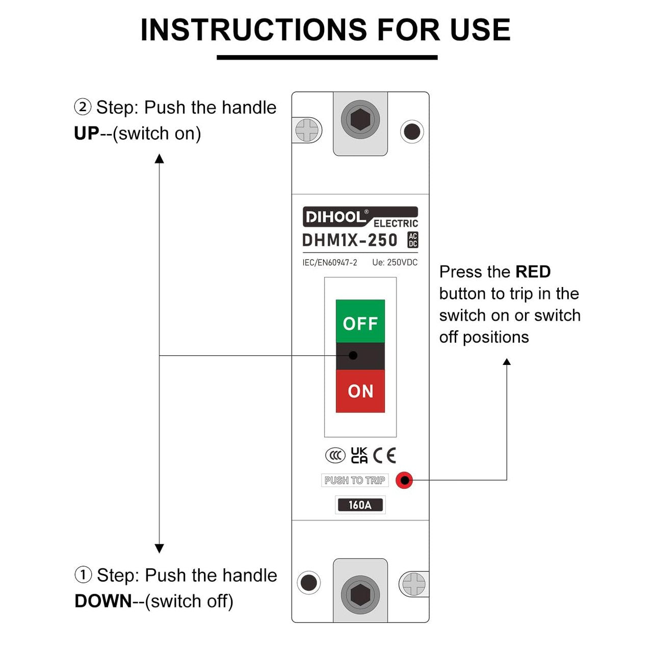DIHOOL 160 A PV MCCB DC Isolator Switch, 1 Pole, DC250 V, Photovoltaic Compact Circuit Breaker for PV, Solar System, Solar Modules, Power System