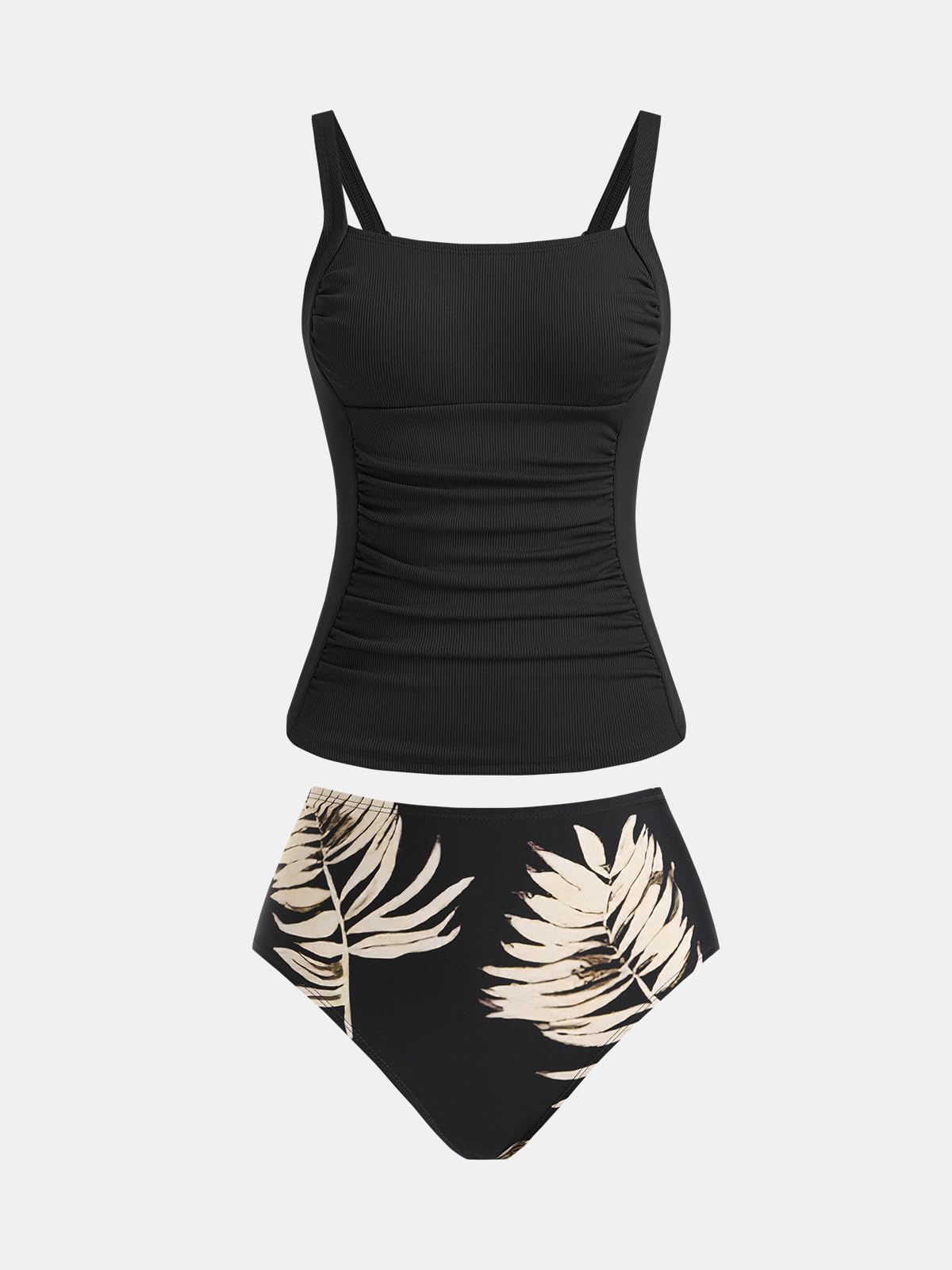 Costum de baie M CUPSHE Tankini Control Abdomen Bretele Reglabile Ribbed