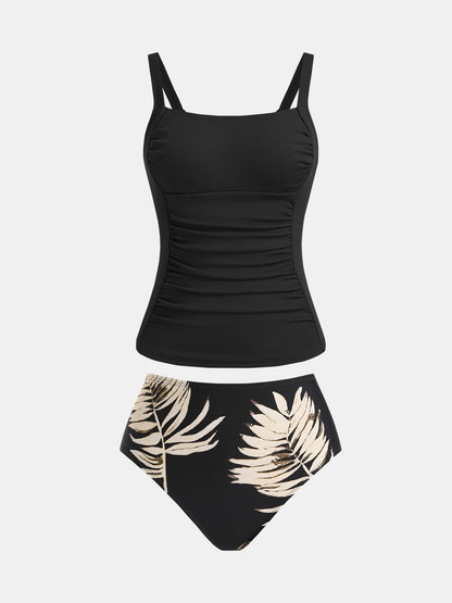 Costum de baie M CUPSHE Tankini Control Abdomen Bretele Reglabile Ribbed