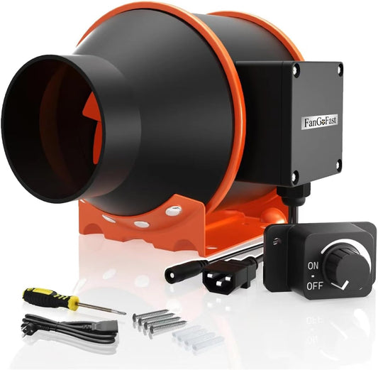 FanGoFast Rohrventilator 100mm Regelbar 365m³/h Rauchabzug EC Motor Inline Abluftventilator Ideal Rohrlüfter mit IEC-Steckdose für Belüftung und Abluftgebläs-230V mit EU-Stecker und 1,5m Netzkabel