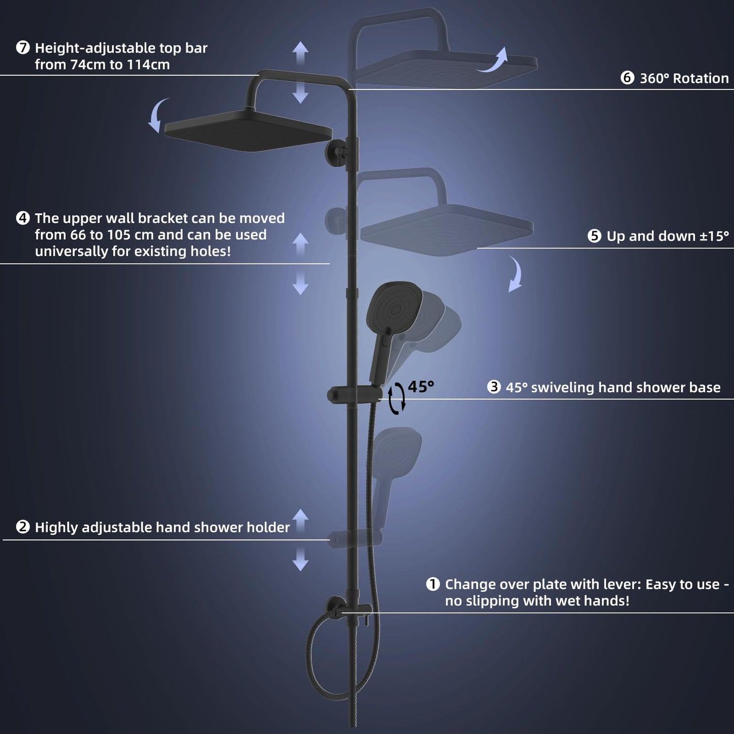 Dus Hibbent Self-Cleaning Rainfall Shower Kit 30cm 4 moduri