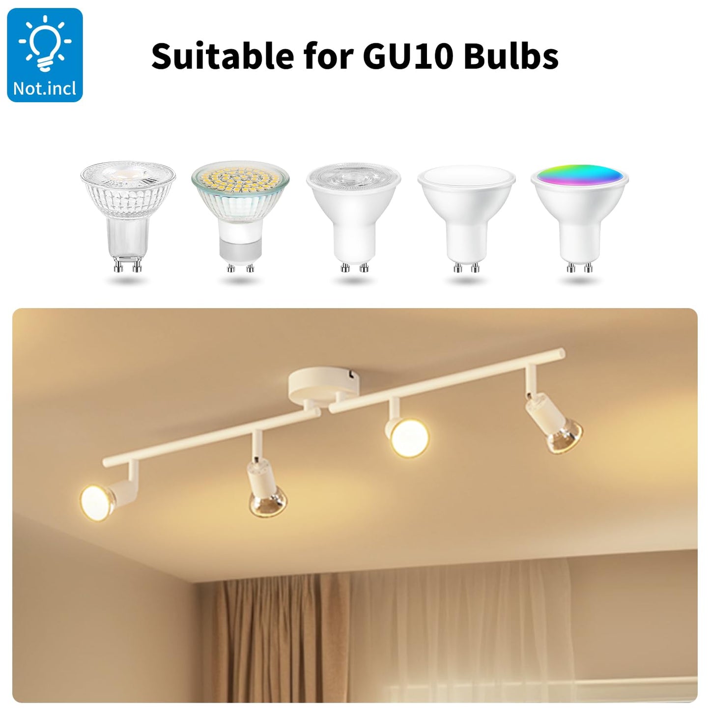 Spotlight plafon LVWIT 4 Way GU10 40W, alb, metal