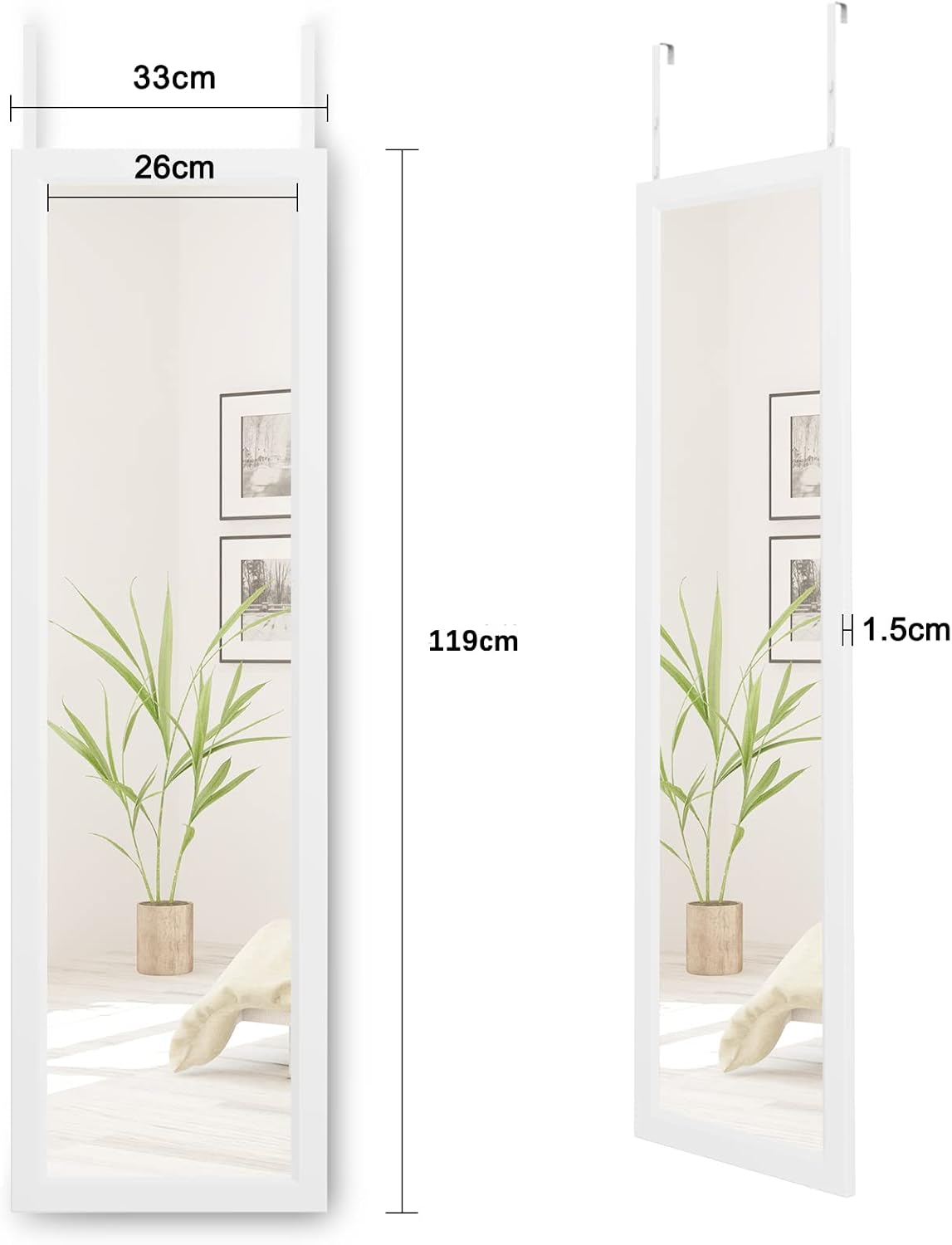 Oglinda de perete Dripex reglabila pe inaltime cu carlige, 119 x 33 cm, alba