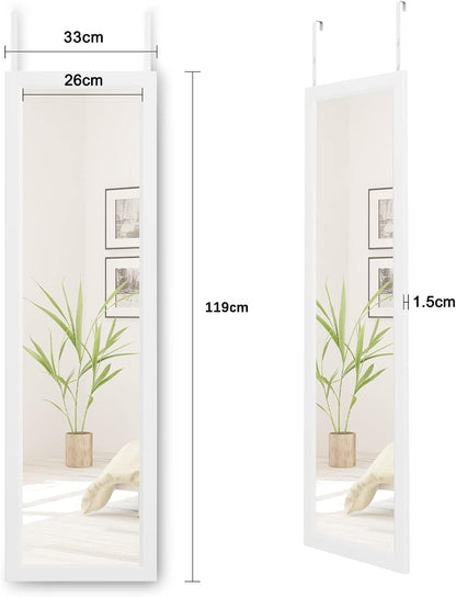 Oglinda de perete Dripex reglabila pe inaltime cu carlige, 119 x 33 cm, alba