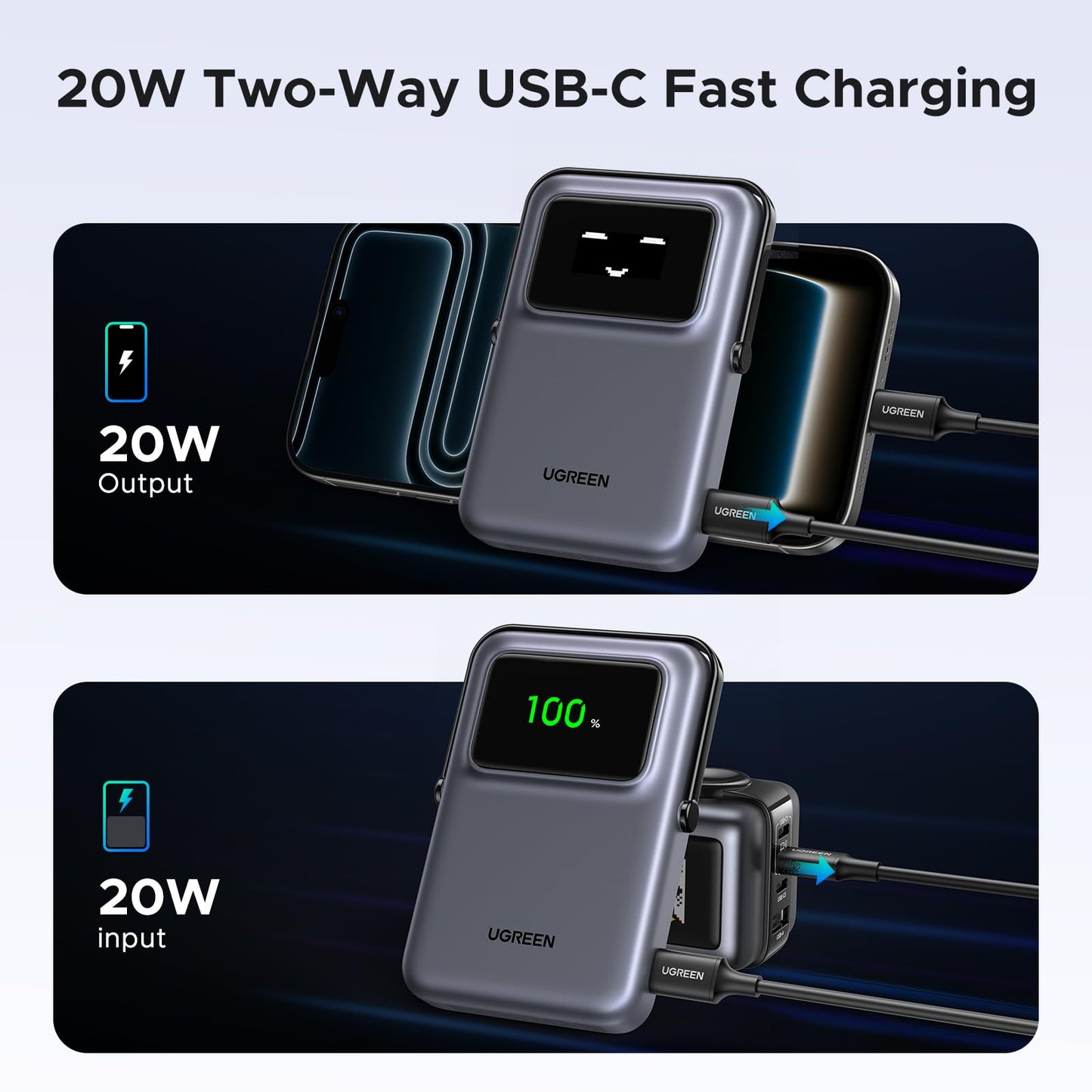 Power bank UGREEN UNO 10000 mAh magnetic 20W cu stand