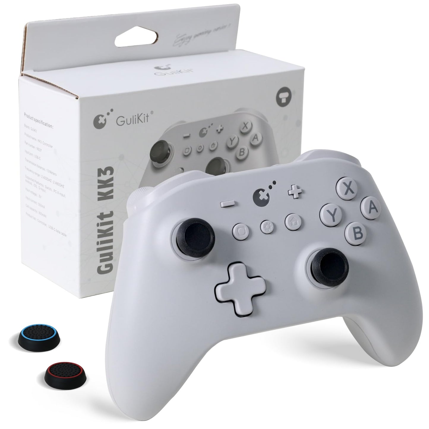[No Drift] GuliKit KK3 Max Bluetooth Controller, Kingkong 3 Max Wireless Controller for Switch/Switch OLED, Hall Effect Joystick/Triggers, Maglev/Rotor/HD Vibration, Hyperlink Adapter (White)