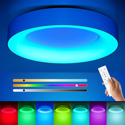 Matane LED Ceiling Light RGB Colour Changing Ceiling Light Dimmable with Remote Control 24 W Bulbs 3000 K - 6500 K for Teenager's Room Living Room Bedroom Children's Room Bathroom Kitchen Round 28 cm