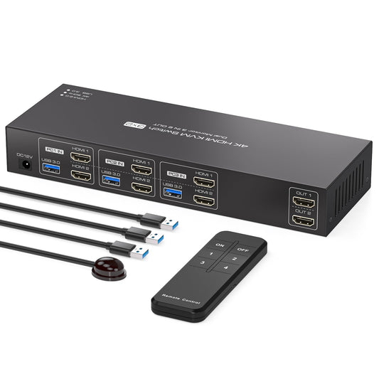KVM Switch 3 PC Comuta 2 Monitoare HDMI 4K60Hz USB 3.0 PVBCTCSID EDID