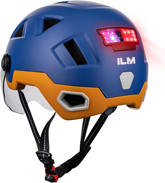 ILM Smart Bicycle Helmet Women Men with Visor Warning Brake LED Light Sensor Light Function Head Tilt Flashing Trigger