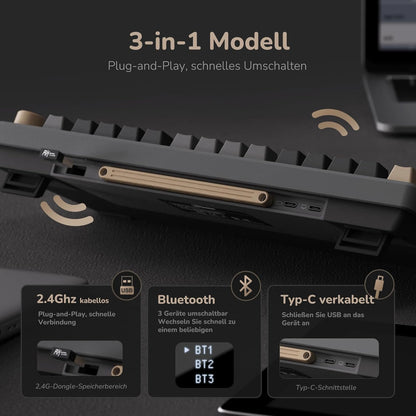 RK ROYAL KLUDGE M75 Gaming Keyboard Wireless, 75% Percent TKL Mechanical Keyboard, RGB, 2.4GHz Wireless/Bluetooth/USB-C, QWERTZ with OLED Smart Display and Button, Hot-Swappable Brown Switch, Grey