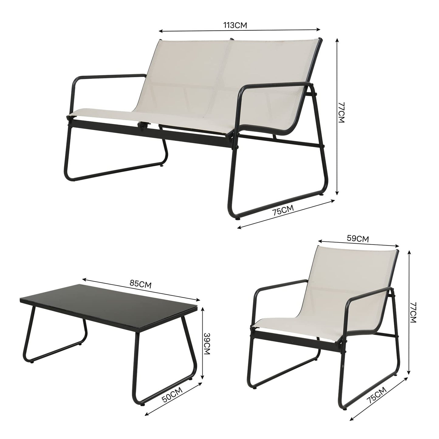 Set mobilier gradina Grand patio 4 piese, cadru otel, bej
